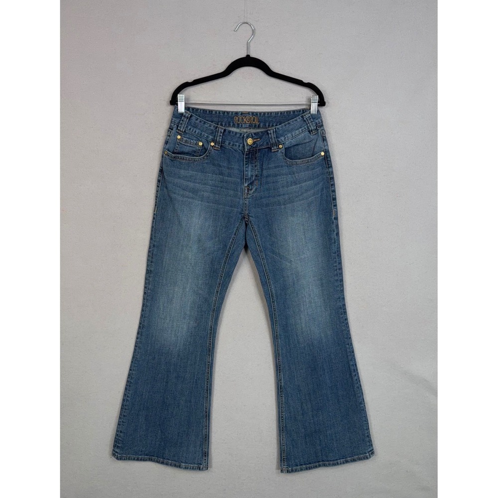 Rock and Roll Cowgirl Jeans Women 32 Blue Mid Rise Flare Western Boho Denim